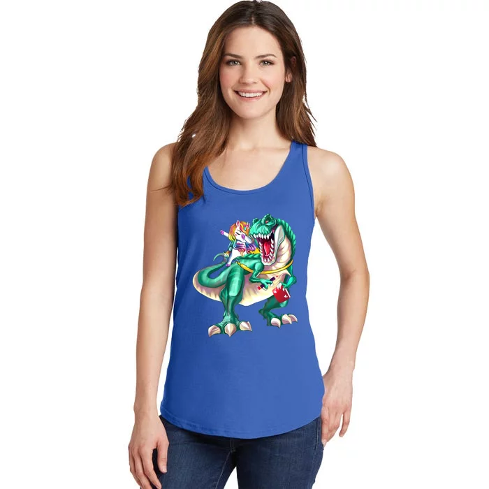 Unicorn Riding Dinosaur T Rex Funny School Meaningful Gift Ladies Essential Tank