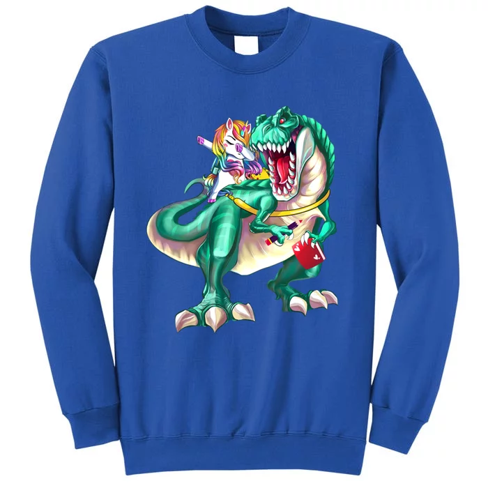 Unicorn Riding Dinosaur T Rex Funny School Meaningful Gift Tall Sweatshirt