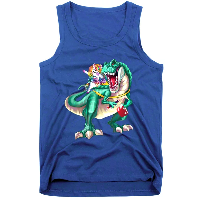 Unicorn Riding Dinosaur T Rex Funny School Meaningful Gift Tank Top