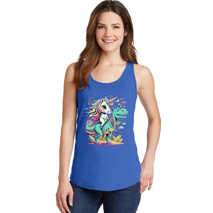 Unicorn Riding Dinosaur T Rex Cool Gift Ladies Essential Tank