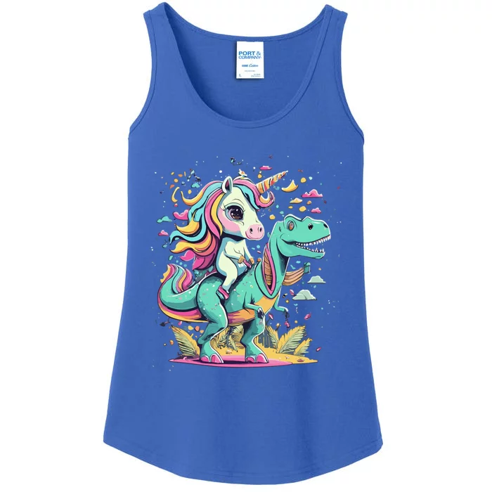 Unicorn Riding Dinosaur T Rex Cool Gift Ladies Essential Tank