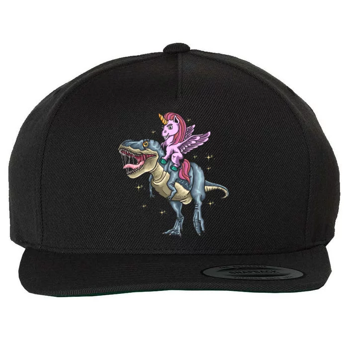 Unicorn Riding Dinosaur T Rex Meaningful Gift Wool Snapback Cap