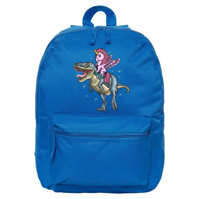 Unicorn Riding Dinosaur T Rex Meaningful Gift 16 in Basic Backpack