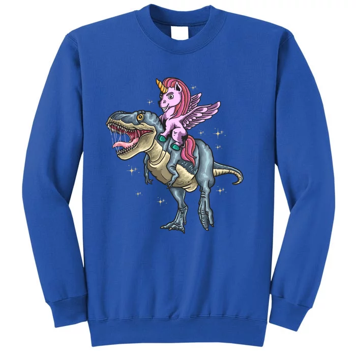 Unicorn Riding Dinosaur T Rex Meaningful Gift Tall Sweatshirt