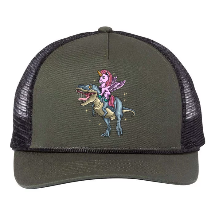 Unicorn Riding Dinosaur T Rex Meaningful Gift Retro Rope Trucker Hat Cap