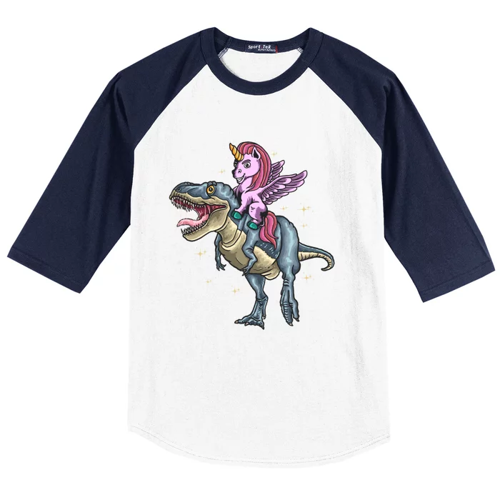 Unicorn Riding Dinosaur T Rex Meaningful Gift Baseball Sleeve Shirt