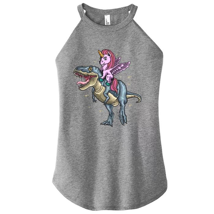 Unicorn Riding Dinosaur T Rex Meaningful Gift Women’s Perfect Tri Rocker Tank