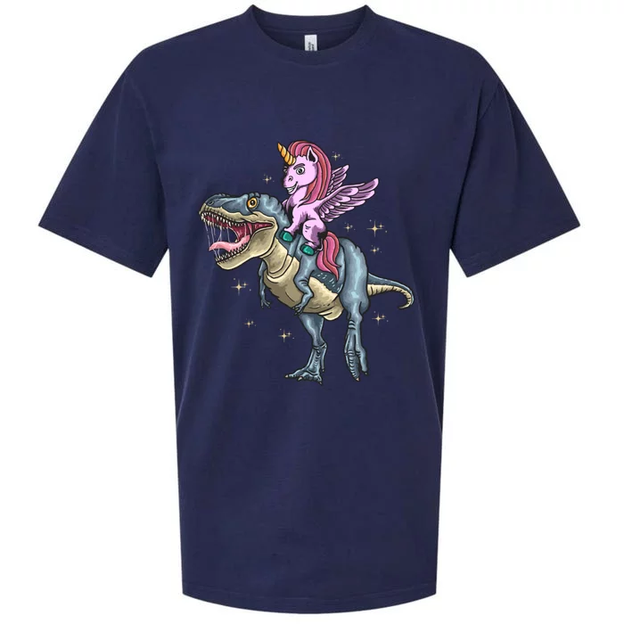 Unicorn Riding Dinosaur T Rex Meaningful Gift Sueded Cloud Jersey T-Shirt