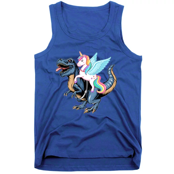 Unicorn Riding Dinosaur T Rex Gift Tank Top