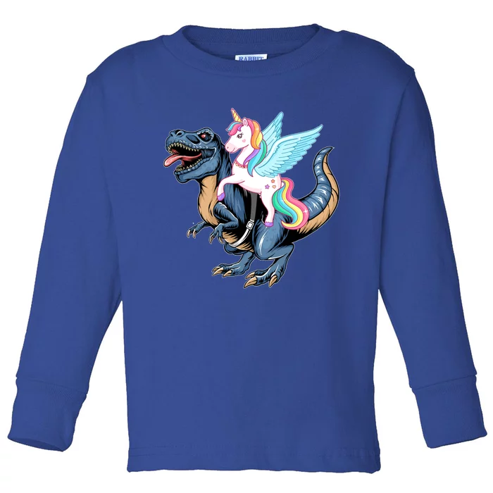 Unicorn Riding Dinosaur T Rex Gift Toddler Long Sleeve Shirt