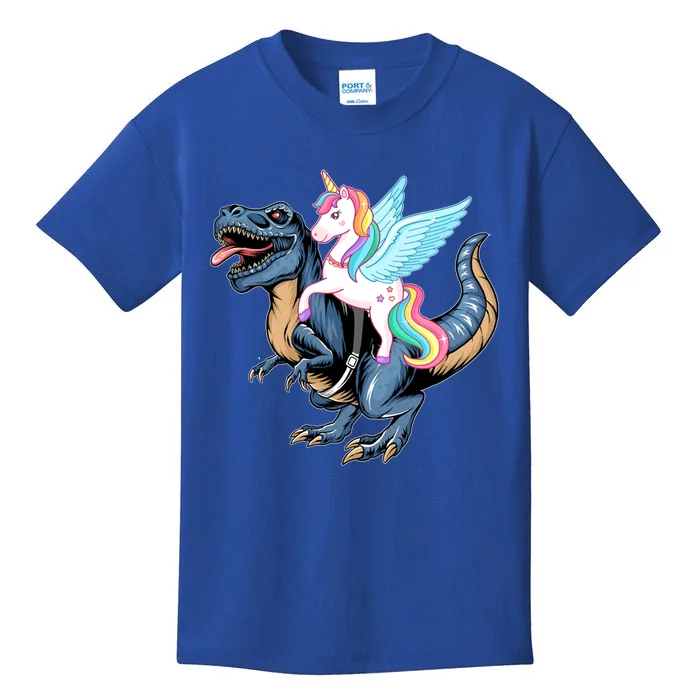 Unicorn Riding Dinosaur T Rex Gift Kids T-Shirt