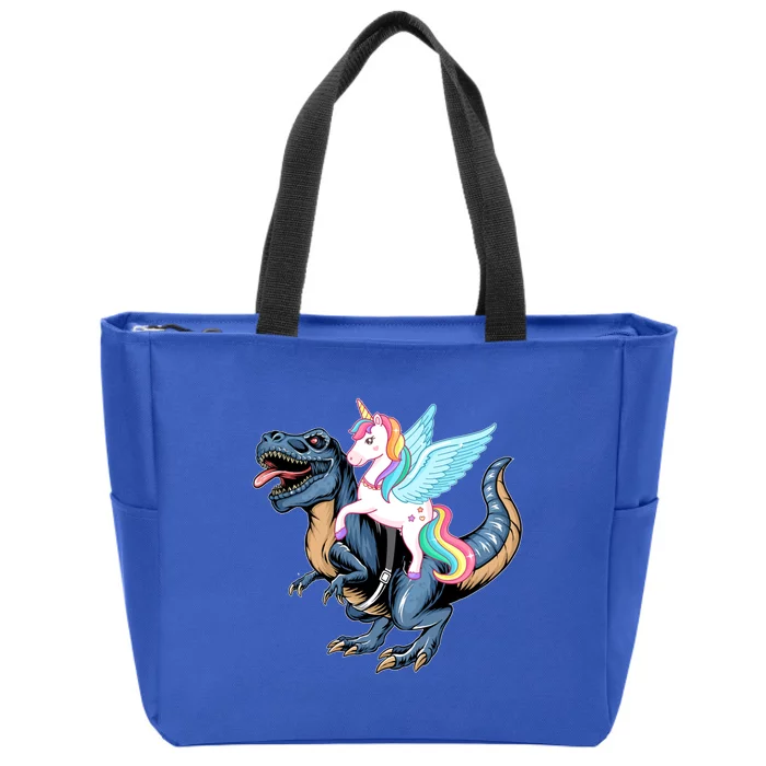 Unicorn Riding Dinosaur T Rex Gift Zip Tote Bag