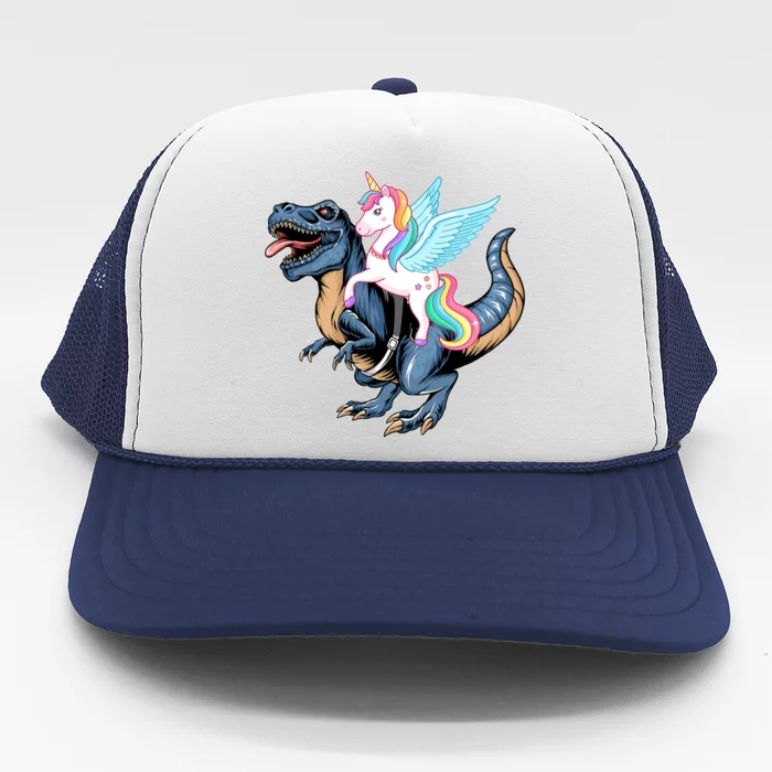 Unicorn Riding Dinosaur T Rex Gift Trucker Hat