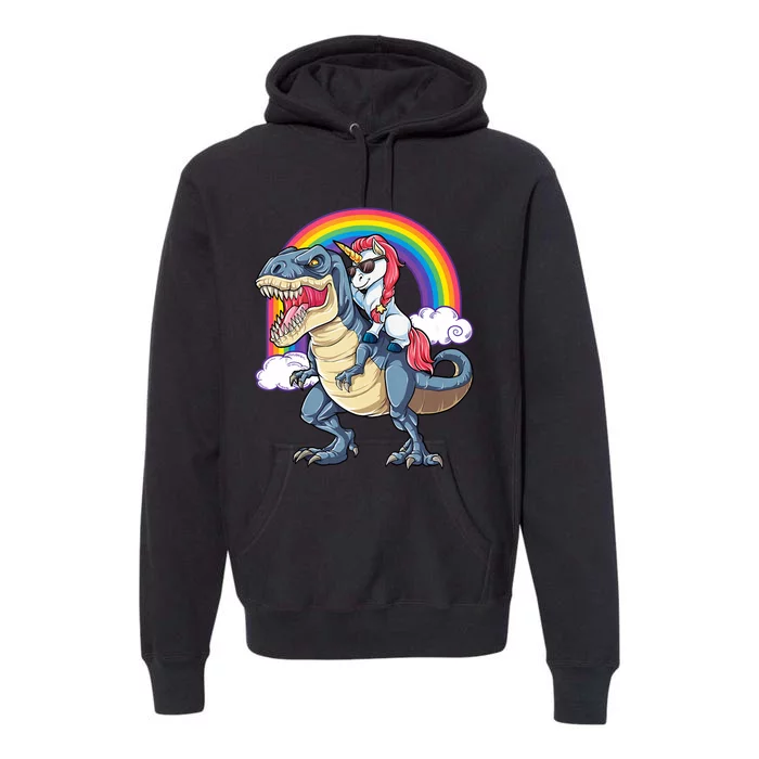 Unicorn Riding Dinosaur T Rex Funny Rainbow Gifts Tank Top Premium Hoodie