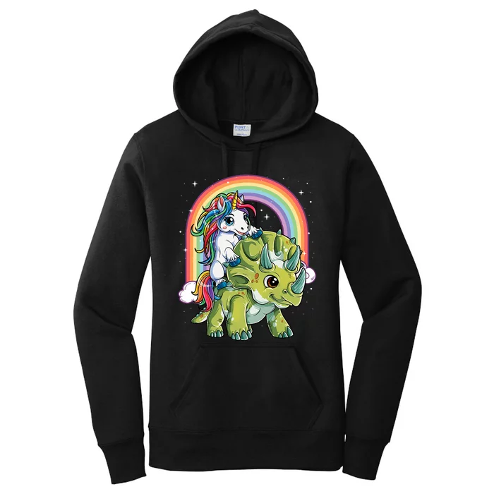 Unicorn Riding Dinosaur Triceratops Rainbow Women's Pullover Hoodie