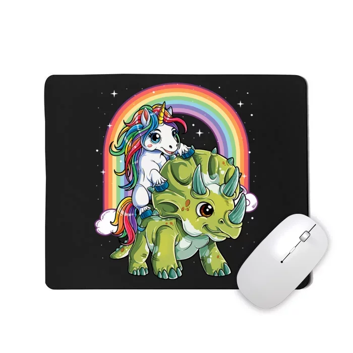 Unicorn Riding Dinosaur Triceratops Rainbow Mousepad