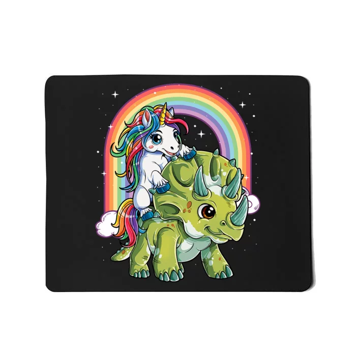 Unicorn Riding Dinosaur Triceratops Rainbow Mousepad