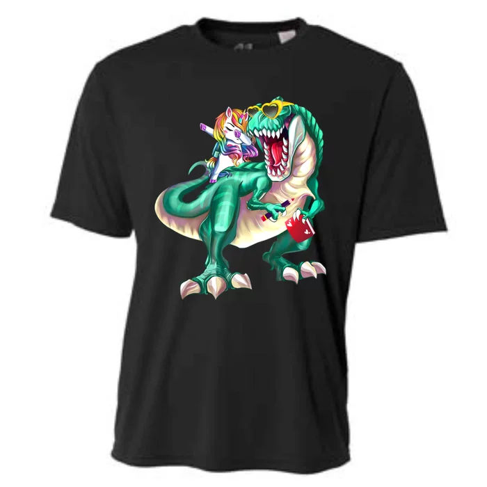 Unicorn Riding Dinosaur Wearing Sunglasses School Funny Gift Cooling Performance Crew T-Shirt