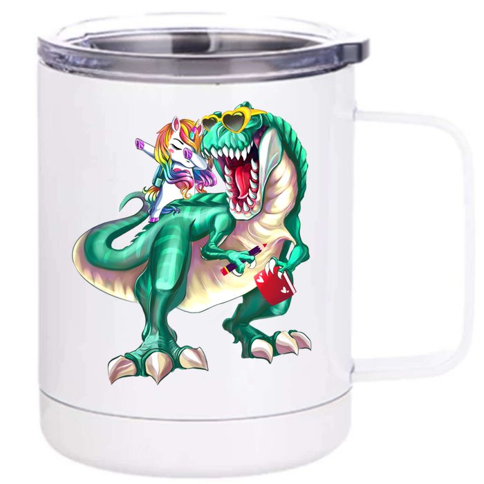 Unicorn Riding Dinosaur Wearing Sunglasses School Funny Gift Front & Back 12oz Stainless Steel Tumbler Cup