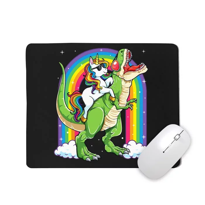 Unicorn Riding Dinosaur T rex Rainbow Mousepad