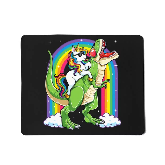 Unicorn Riding Dinosaur T rex Rainbow Mousepad