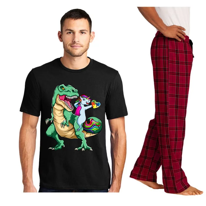 Unicorn Riding Dinosaur Autism Awareness Valentines Day Gift Cute Gift Pajama Set