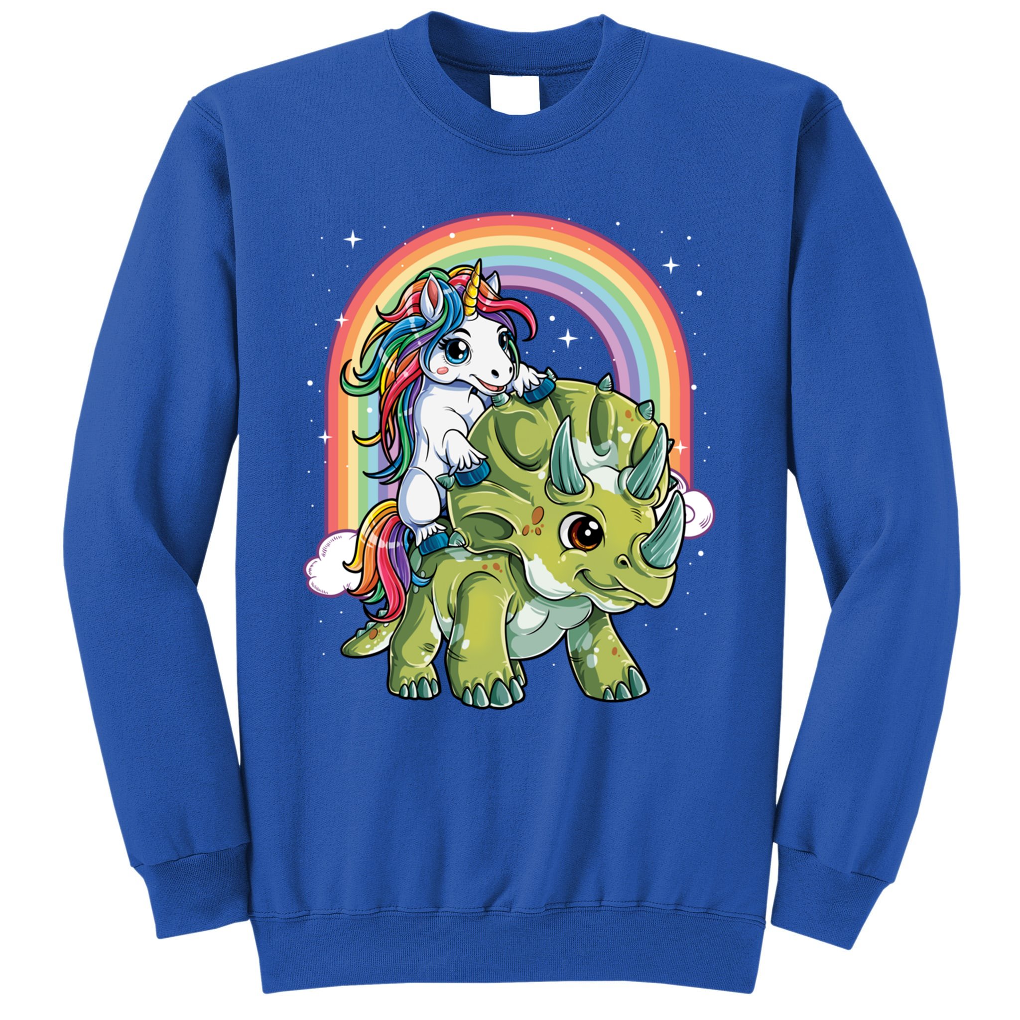 Unicorn Riding Dinosaur Triceratops Funny Boys Girls Rainbow Gift