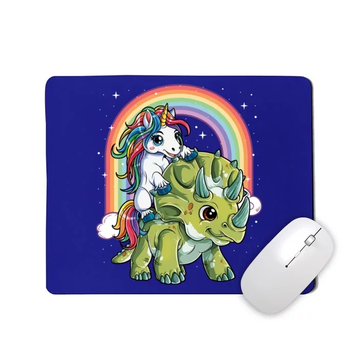 Unicorn Riding Dinosaur Triceratops Funny Boys Girls Rainbow Gift Mousepad