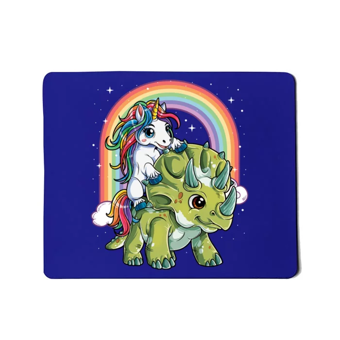 Unicorn Riding Dinosaur Triceratops Funny Boys Girls Rainbow Gift Mousepad