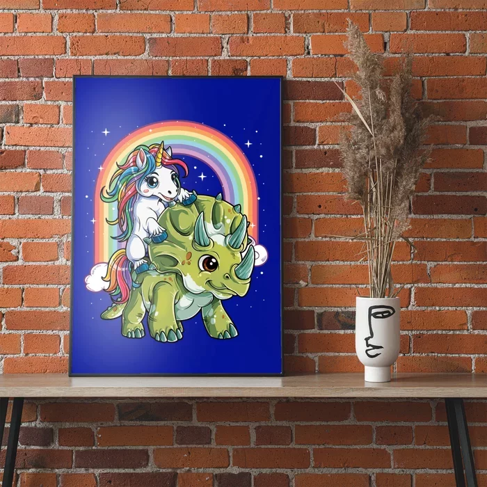 Unicorn Riding Dinosaur Triceratops Funny Boys Girls Rainbow Gift