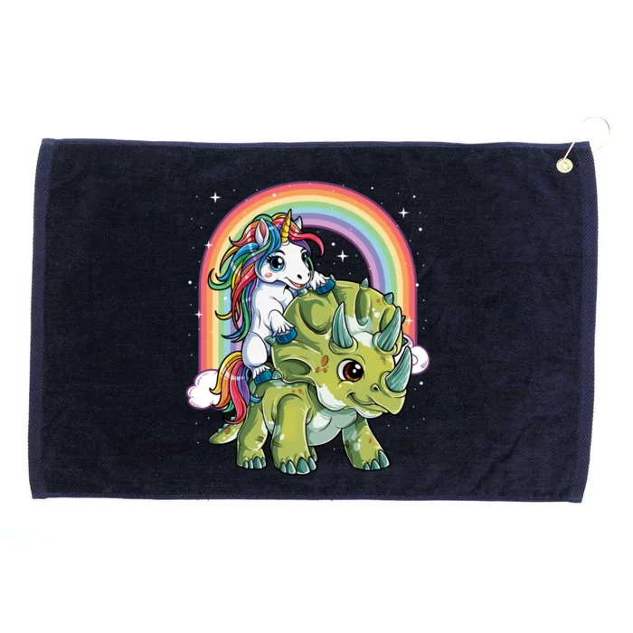 Unicorn Riding Dinosaur Triceratops Funny Boys Girls Rainbow Gift Grommeted Golf Towel