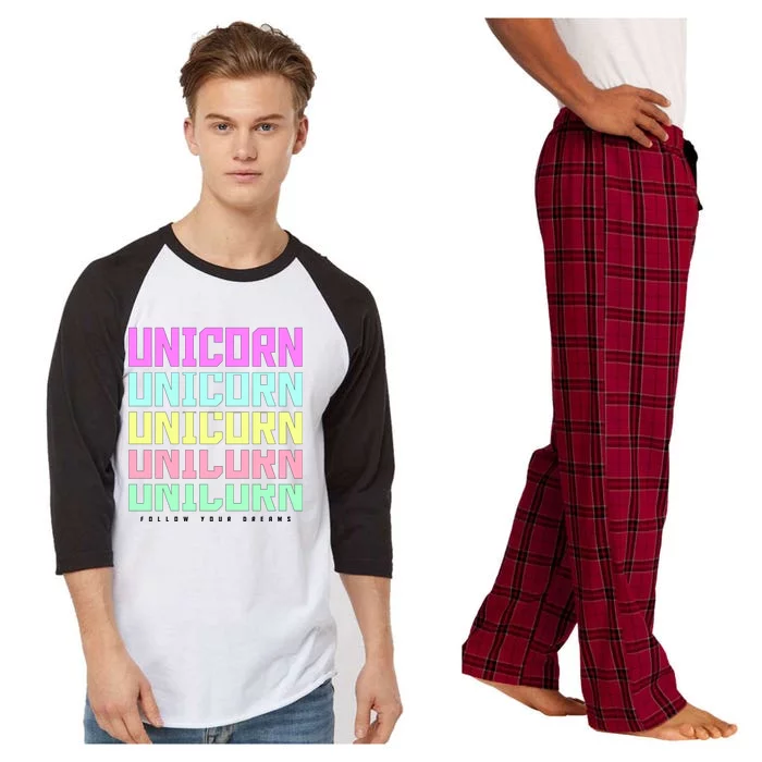 Unicorn Repeat Follow Your Dream Raglan Sleeve Pajama Set