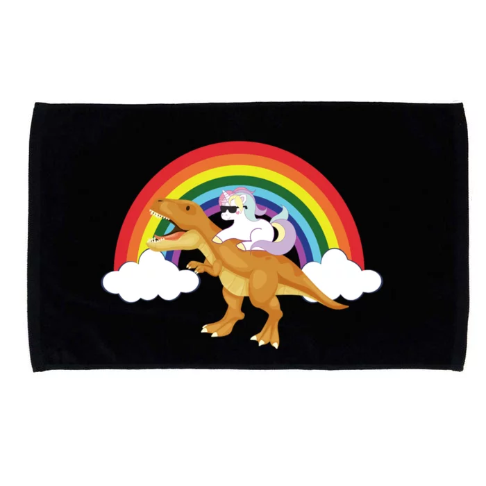 Unicorns Rainbow Funny Gift Unicorn Riding T Rex Dinosaur Cute Gift Microfiber Hand Towel