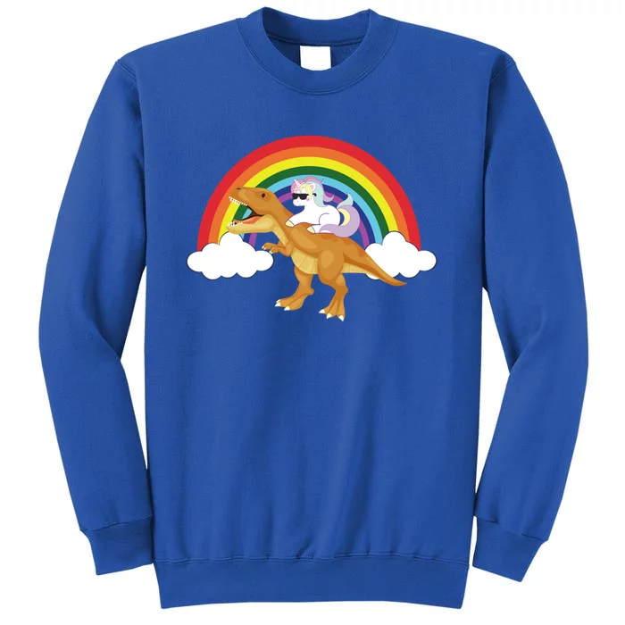 Unicorns Rainbow Funny Gift Unicorn Riding T Rex Dinosaur Cute Gift Sweatshirt