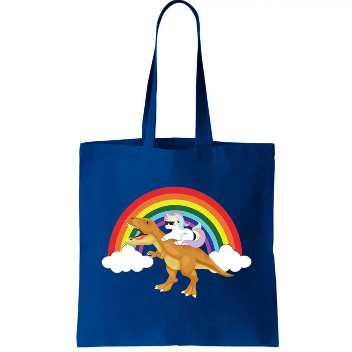 Unicorns Rainbow Funny Gift Unicorn Riding T Rex Dinosaur Cute Gift Tote Bag