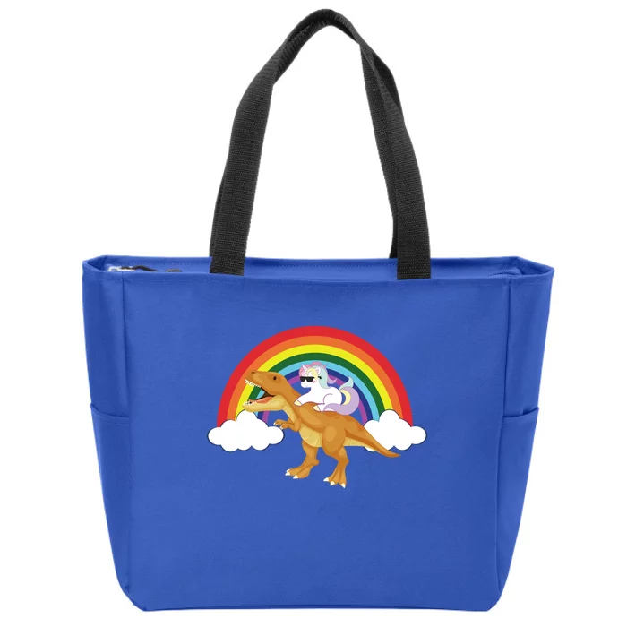 Unicorns Rainbow Funny Gift Unicorn Riding T Rex Dinosaur Cute Gift Zip Tote Bag