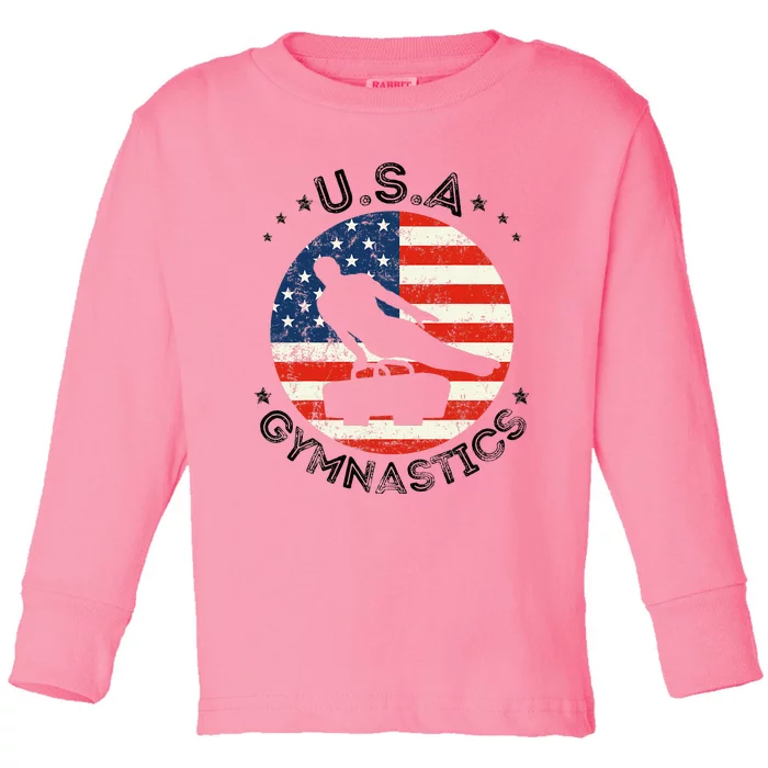 Usa Retro Gymnastics Team Vintage Support Usa Gymnastics Toddler Long Sleeve Shirt