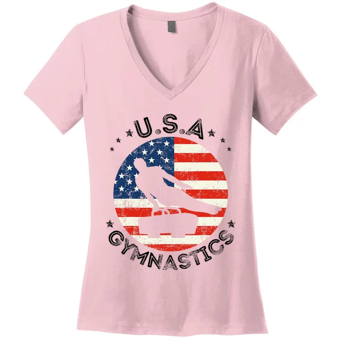 Usa Retro Gymnastics Team Vintage Support Usa Gymnastics Women's V-Neck T-Shirt