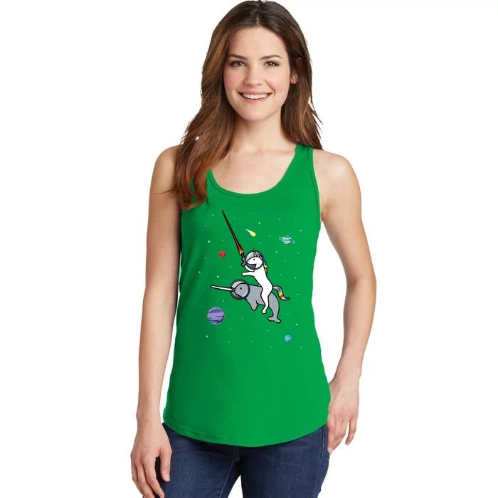 Unicorn Riding Narwhal In Space Ladies Essential Tank