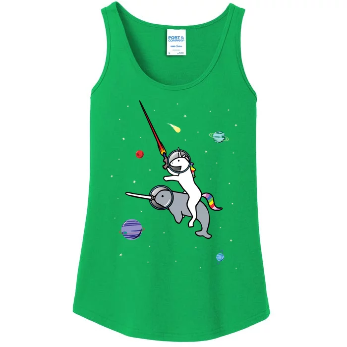 Unicorn Riding Narwhal In Space Ladies Essential Tank