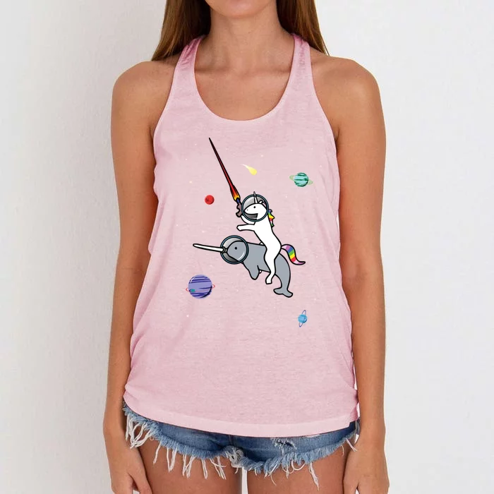 Unicorn Riding Narwhal In Space Women's Knotted Racerback Tank