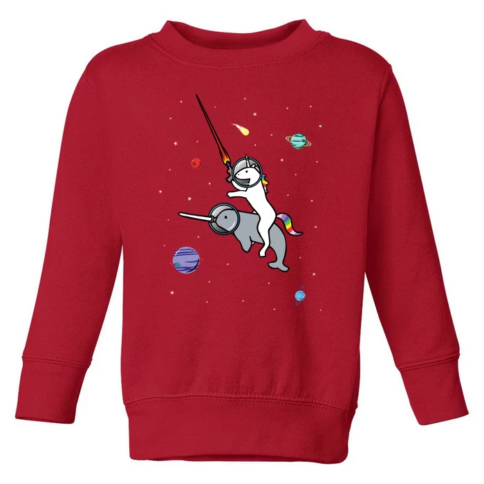 Unicorn Riding Narwhal In Space Toddler Sweatshirt