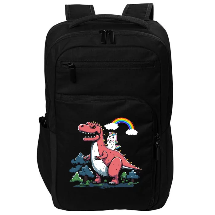 Unicorn Riding On Dinosaur Rainbow Gift Impact Tech Backpack