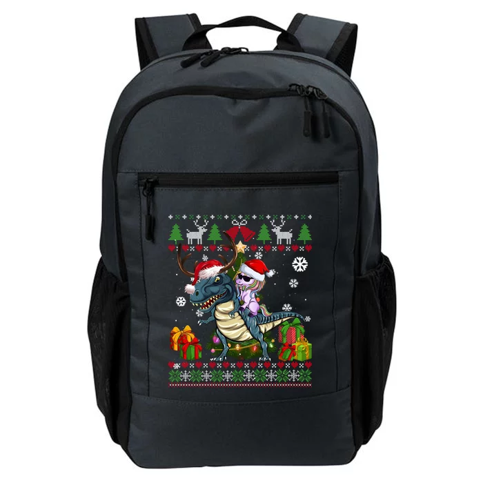 Unicorn Riding On Dinosaur Santa Hat Ugly Christmas Sweater Gift Daily Commute Backpack