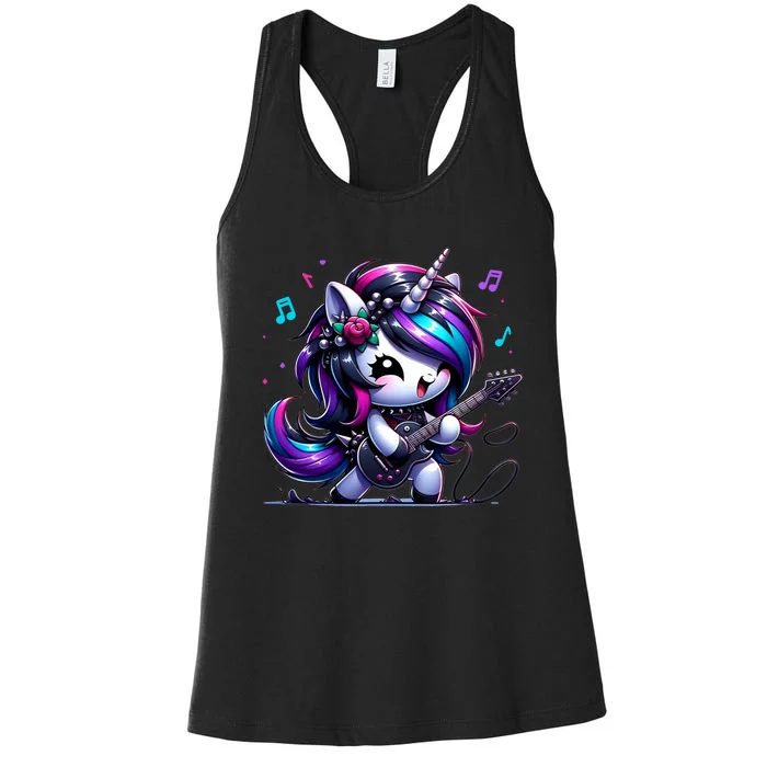 Unicorn Rock & Roll Guitar Rockin Music Guitarist Girl Women Women's Racerback Tank