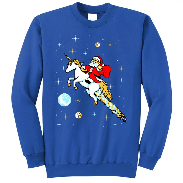 Unicorn Riding Space Pixel Santa Christmas Gift Tall Sweatshirt