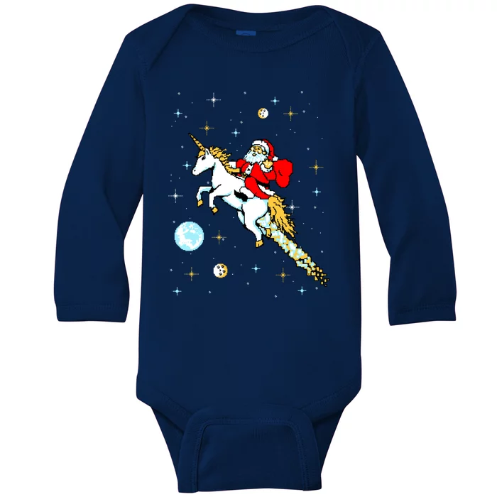 Unicorn Riding Space Pixel Santa Christmas Gift Baby Long Sleeve Bodysuit