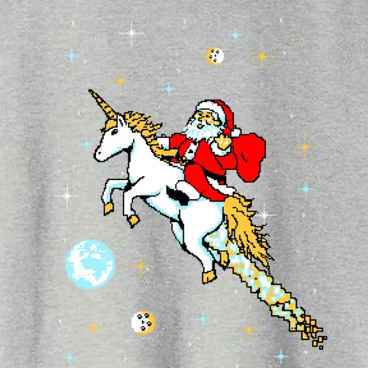 Unicorn Riding Space Pixel Santa Christmas Gift Women's Crop Top Tee