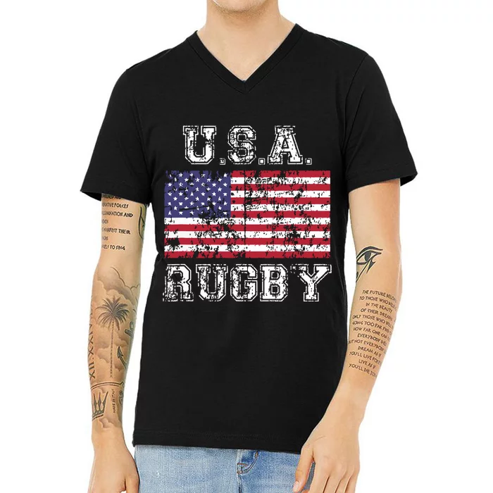 USA Rugby Shirts For Men Women Kids American Flag V-Neck T-Shirt