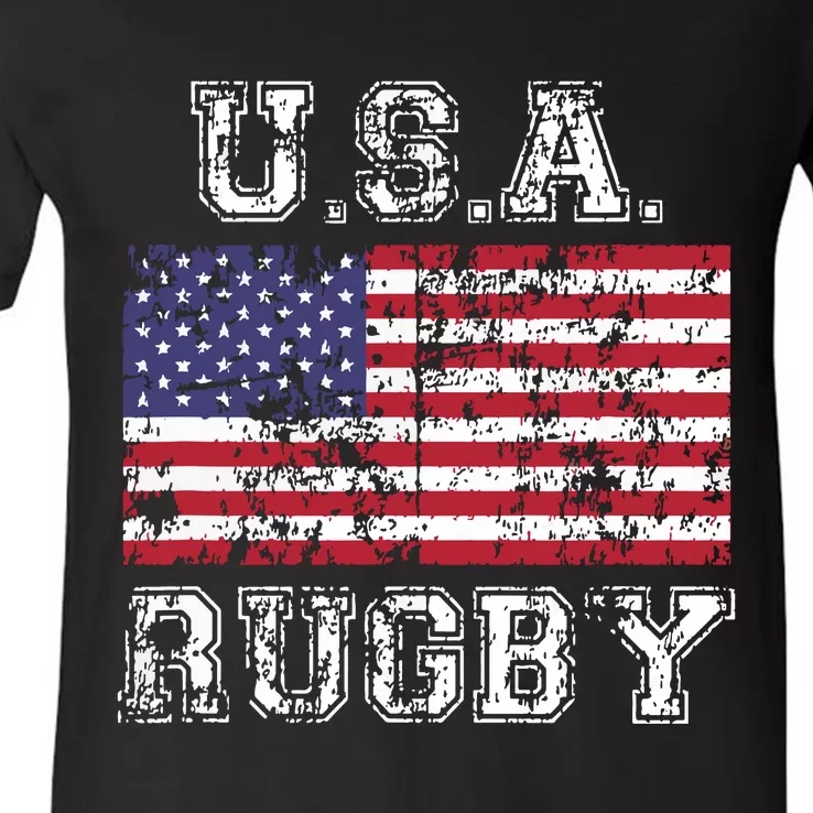 USA Rugby Shirts For Men Women Kids American Flag V-Neck T-Shirt